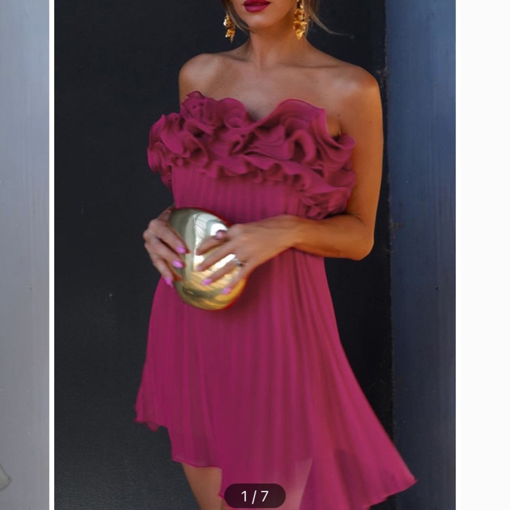 COMMENSE - Mesh Rossette Frill Tube Mini Dress
